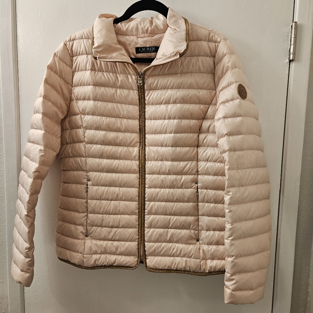 Ralph Lauren pink puffer jacket. Large, light pink